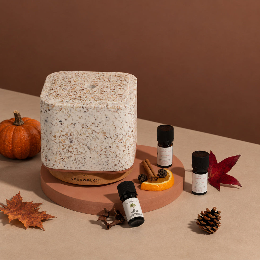 Herbstduft-Set – Living Green Kubus mit ätherischen Ölen – Produktfoto 1